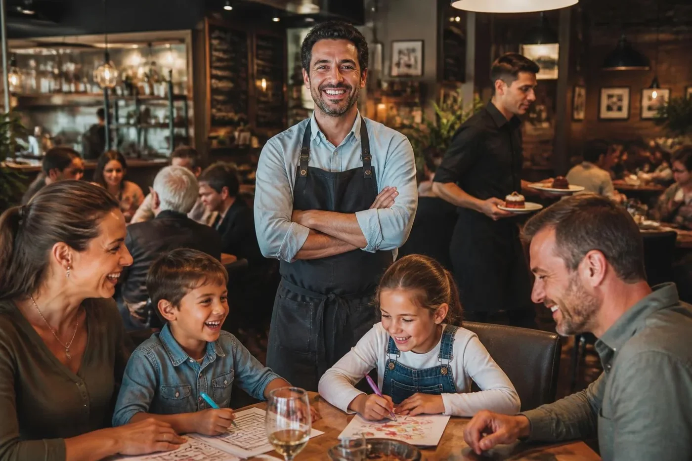 Stolzer Wirt im vollen Familienrestaurant